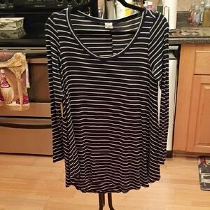 Navy and White Striped Long Sleeve Top